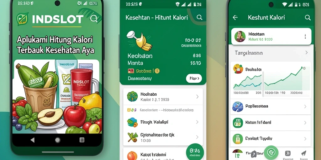 Tampilan antarmuka aplikasi INDSLOT yang mudah digunakan dan fungsi Hitung Kalori.