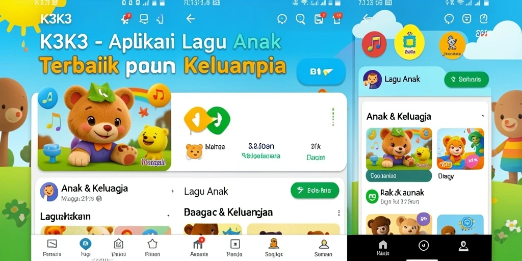 Antarmuka aplikasi K3K3 yang ceria dan interaktif untuk anak-anak.