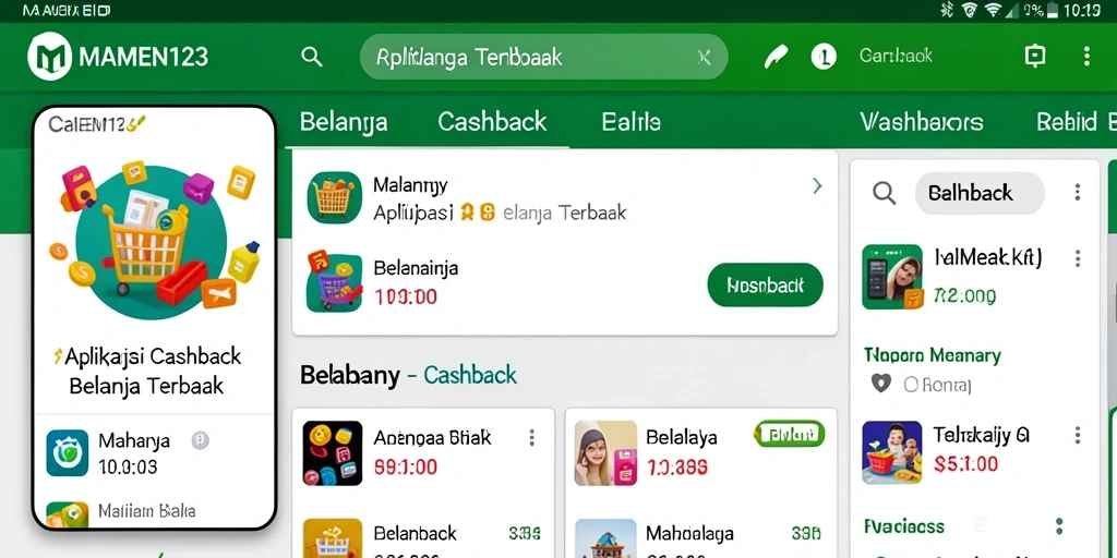 Tampilan antarmuka MAMEN123 dengan berbagai penawaran Cashback.
