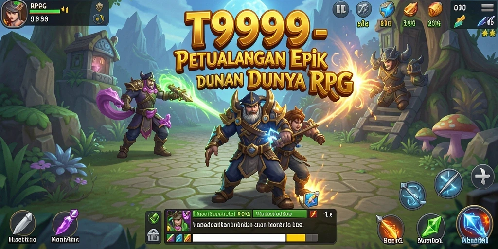 Tampilan antarmuka RPG T9999 dengan karakter dan dunia yang menarik.